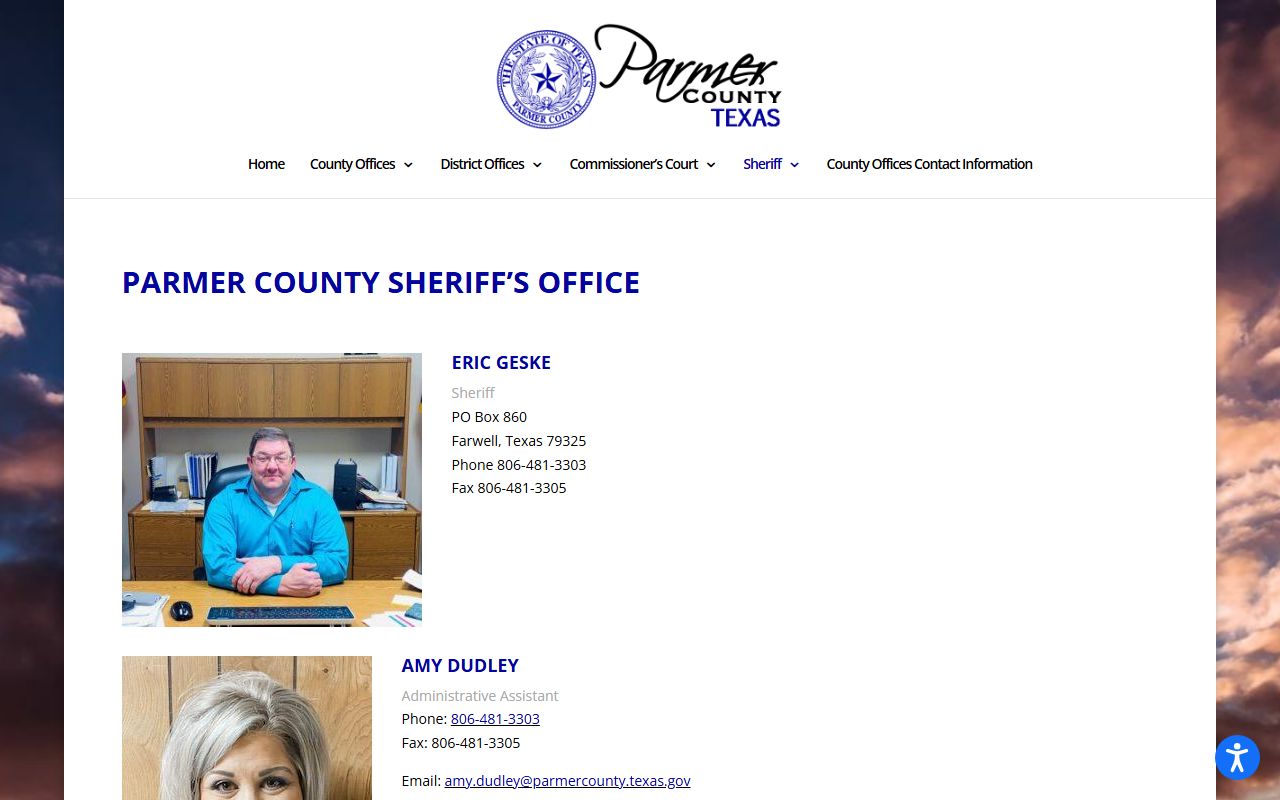 Parmer County inmate population sheriff page with current inmates link