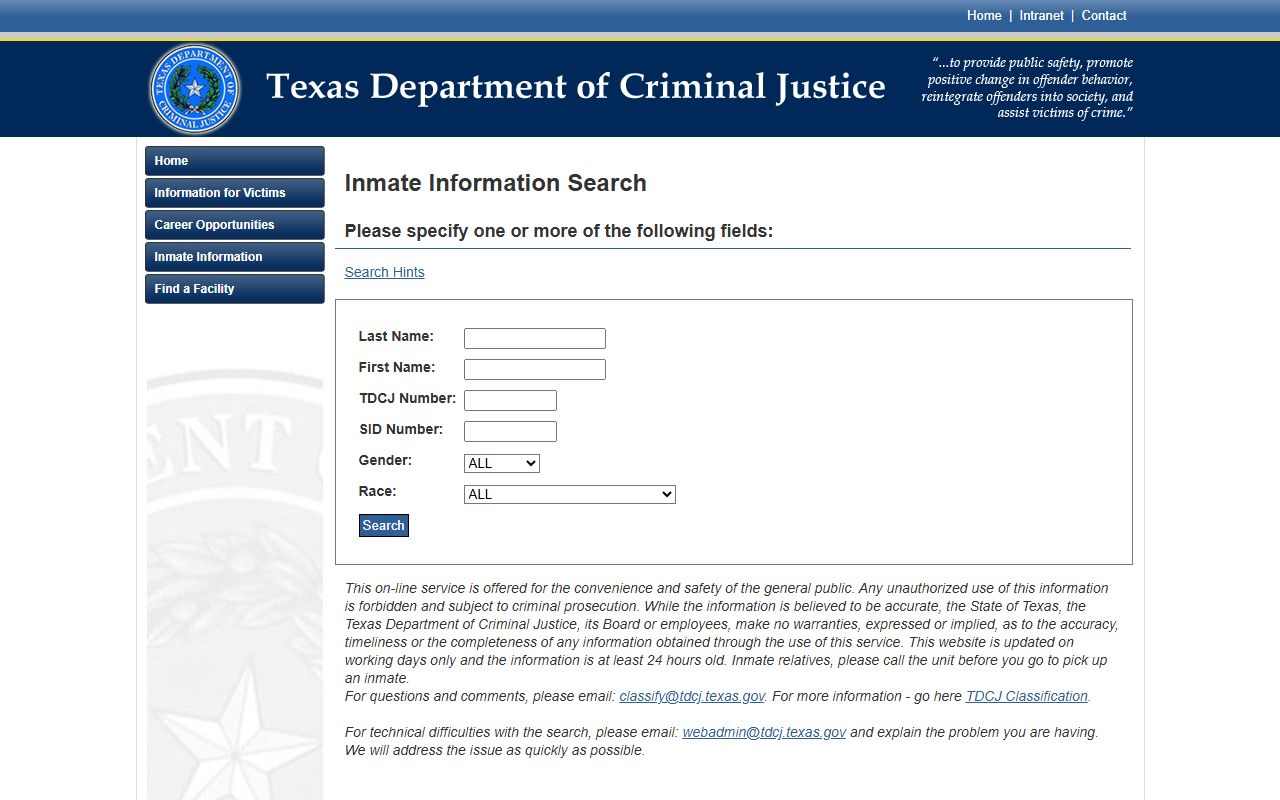 Parmer County inmate search TDCJ sentenced offender locator